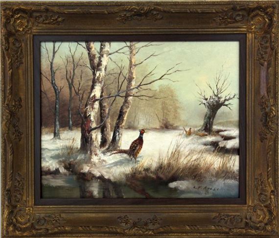 Snow landscape with pheasants by Karl Hans Boese