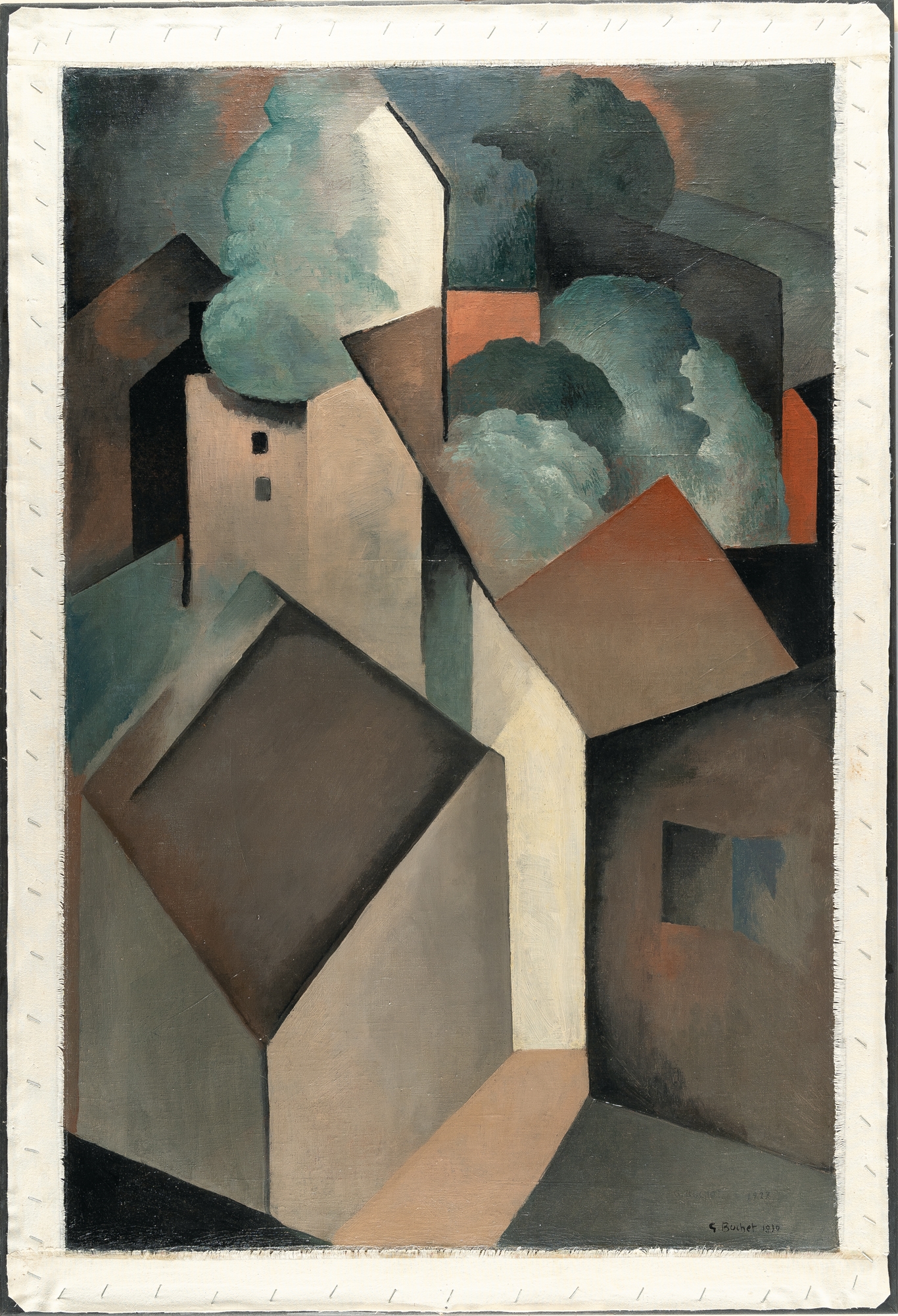 Artwork by Gustave Buchet, Recto: Village corse – Verso: Nature morte, les livres, Made of oil on canvas