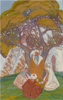 Assembly under a tree at the foot of the Koubba - Louis R. Deleaqq