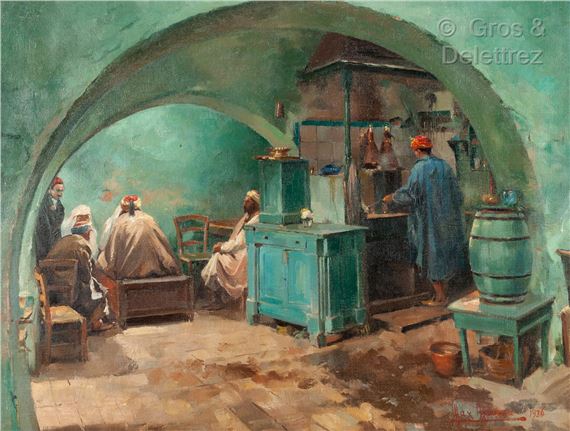At the café in Tunis by Max Moreau, 1936