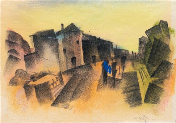 Street with blue figures – Italy by Richard Ziegler, 1923