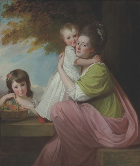 Group portrait of Dorothy Stables (1753-1832), with her daughters, Harriet (1774-1827) and Maria (1775-1821), in a wooded landscape by George Romney