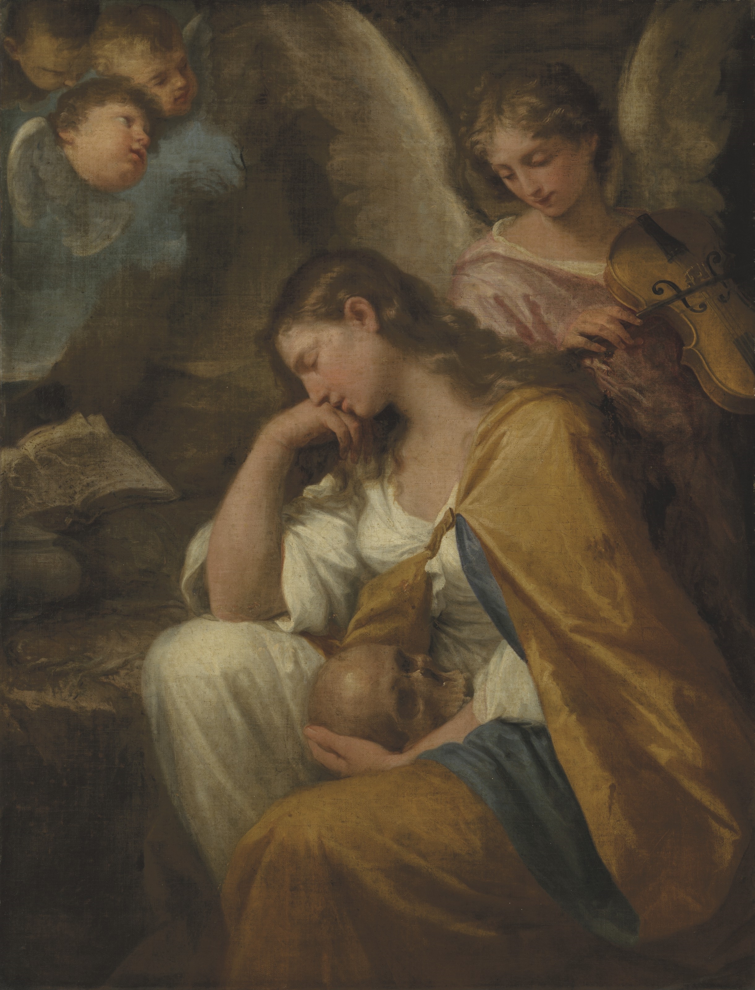 Saint Mary Magdalene in meditation with angels by Lorenzo Pasinelli