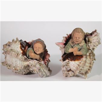 Set of two sculptures, pendantof a little girl and her brother - César Adrien Graillon