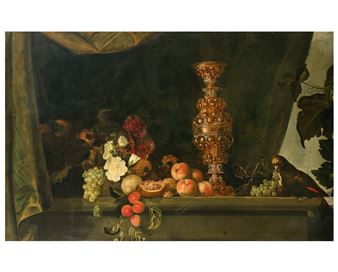 Nature morte au pokal, raisins et fleurs - Hendrik de Fromantiou