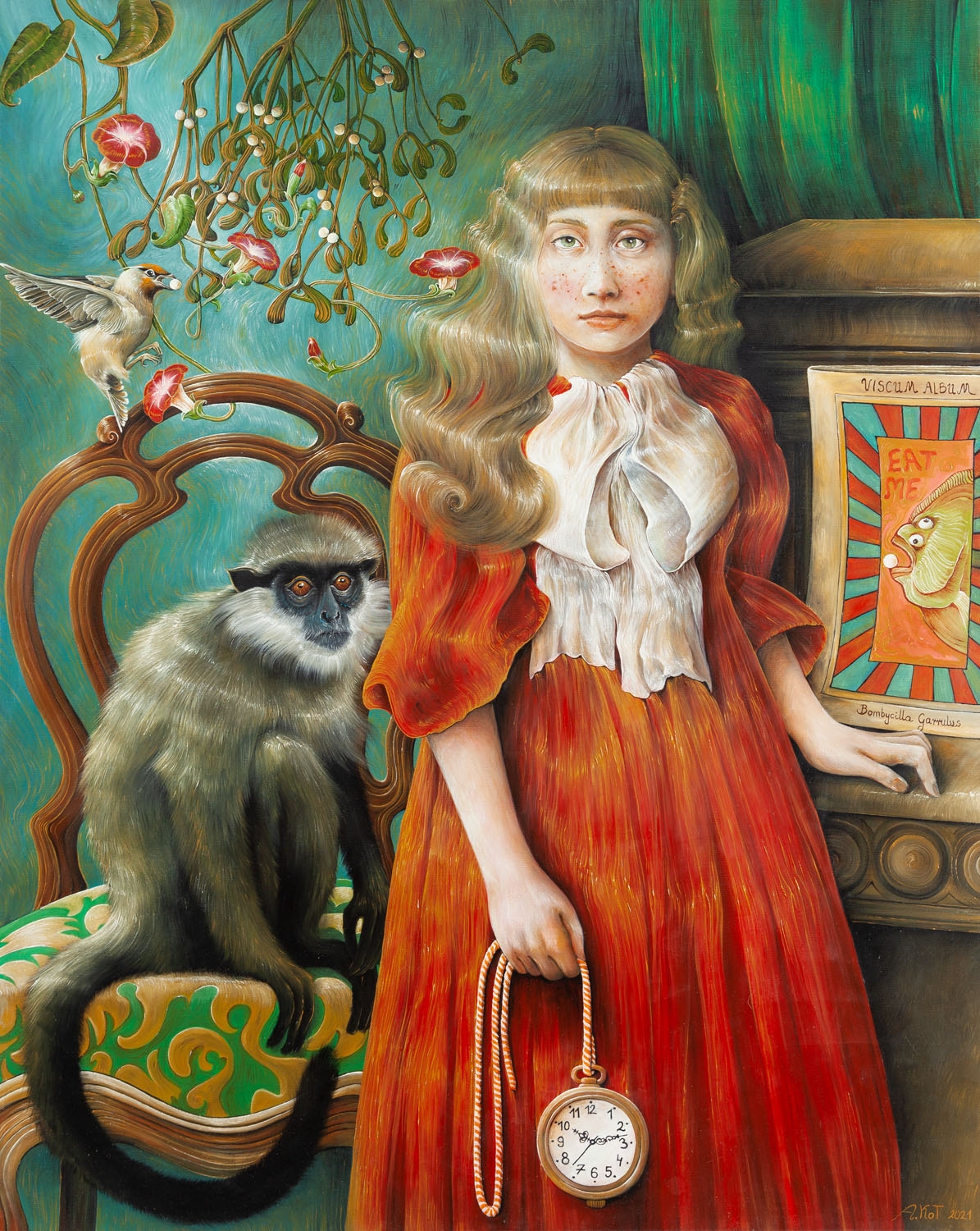 Artwork by Adelajda Kot, Jemiołuszka - Dziewczynka z małpką, Made of oil/canvas