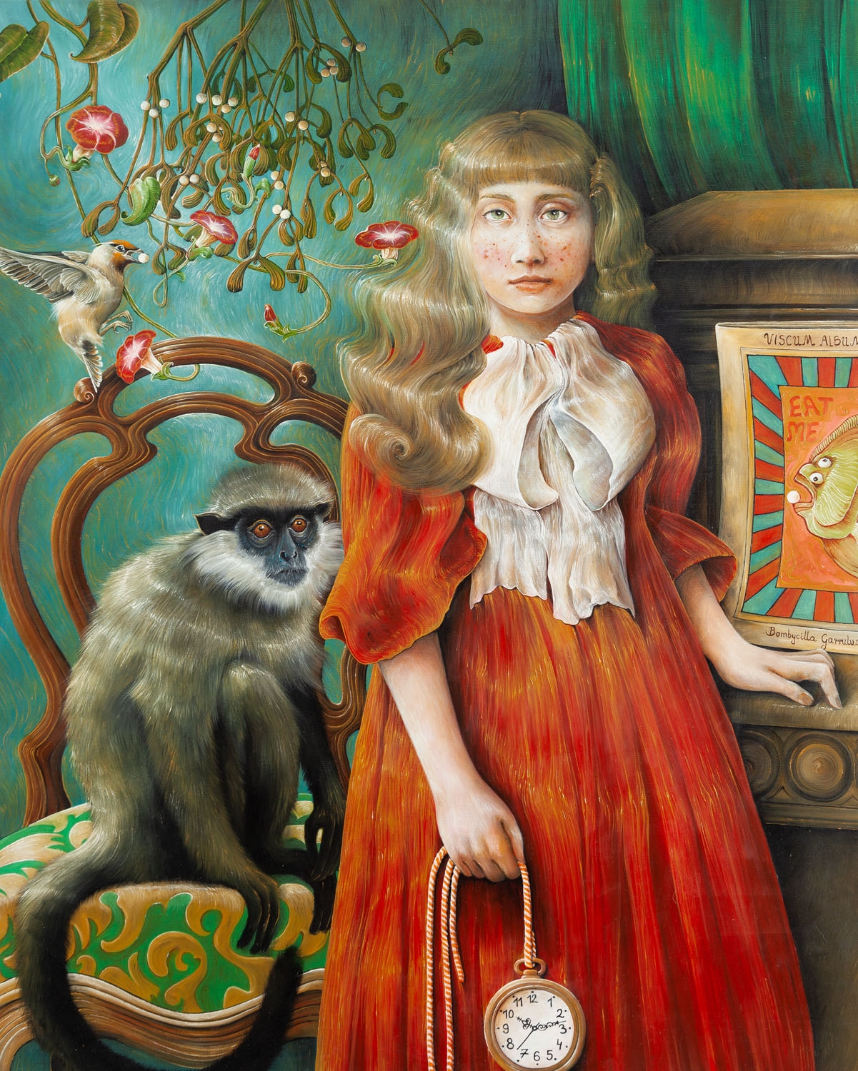 Artwork by Adelajda Kot, Jemiołuszka - Dziewczynka z małpką, Made of oil/canvas