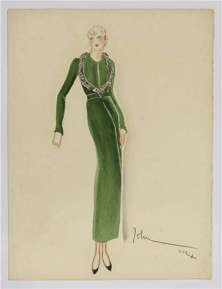 John Guida | A Fashion Design - a lady in a green column dress | MutualArt