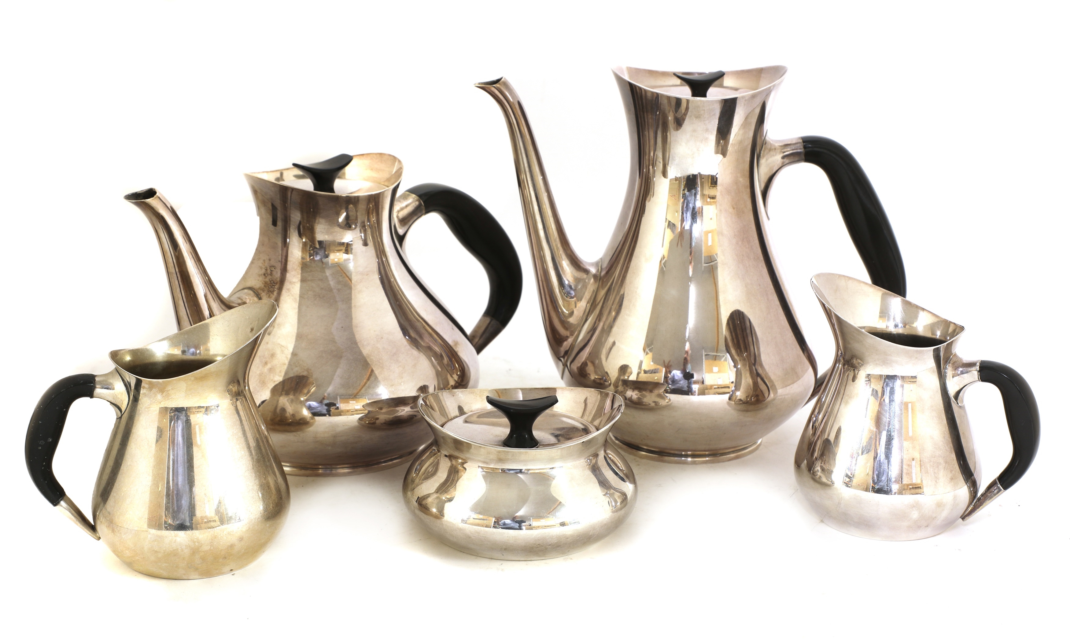 A Danish five-piece silver-plated tea and coffee set by Hans Bunde
