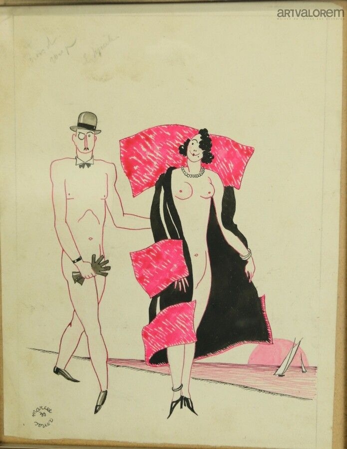 Artwork by Marcel Arnac, Naked exit at the seaside, Made of pen and felt-tip drawing