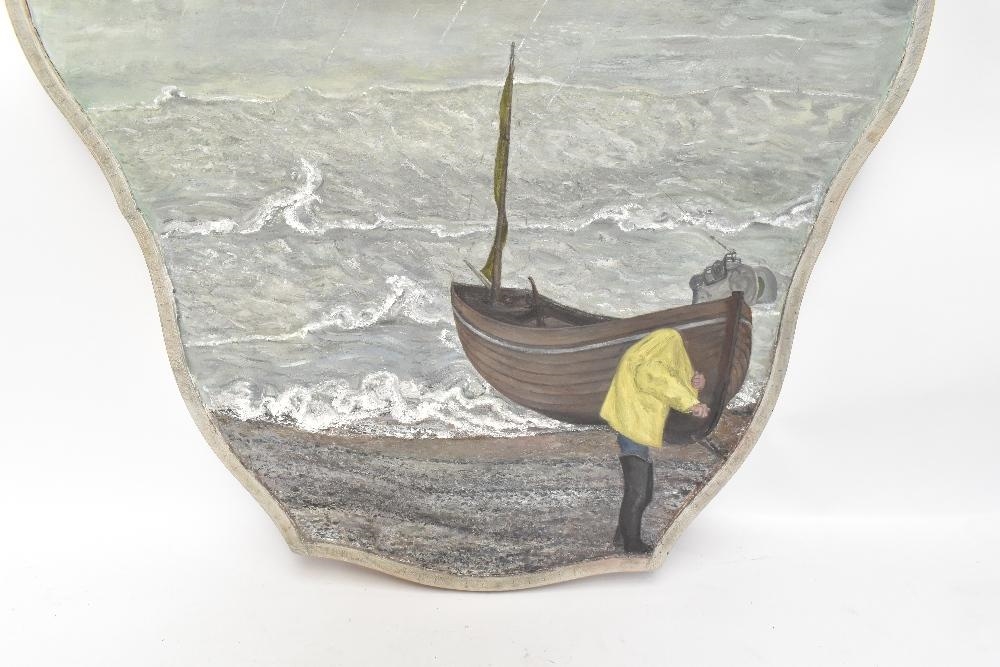Laetitia Yhap | 'Alone', coastal scene with single figure beside a boat ...