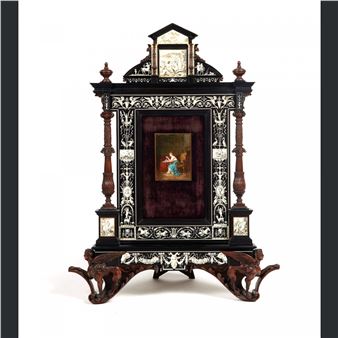 Cadre de table simulant façade; femme prenant son thé - Antoine Emile Plassan