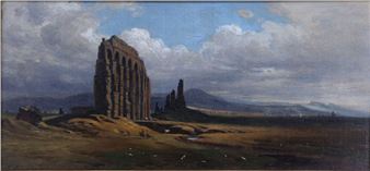 Campagna: Italienische Landschaft mit der Ruine eines Viadukts bzw - Franz Leinecker