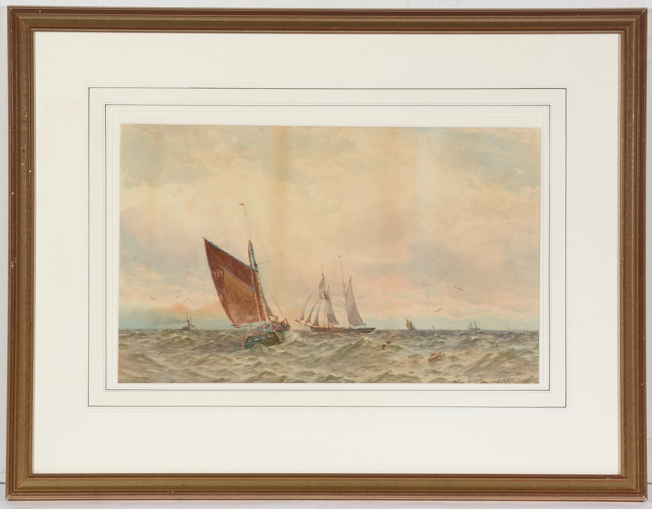 Artwork by W. J. N. Boyer, Sailing on choppy water, Made of watercolour