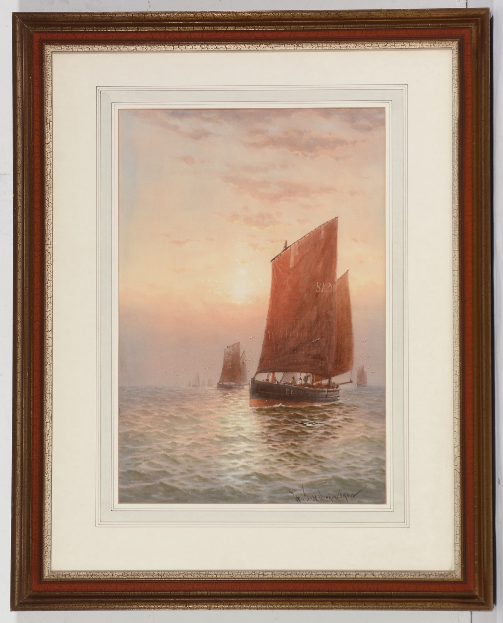 Artwork by W. J. N. Boyer, Sailing at Sunset, Made of watercolour