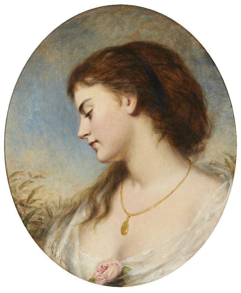 Artwork by Joshua Hargrave Samms Mann, Profile of a young woman, Made of oil on canvas