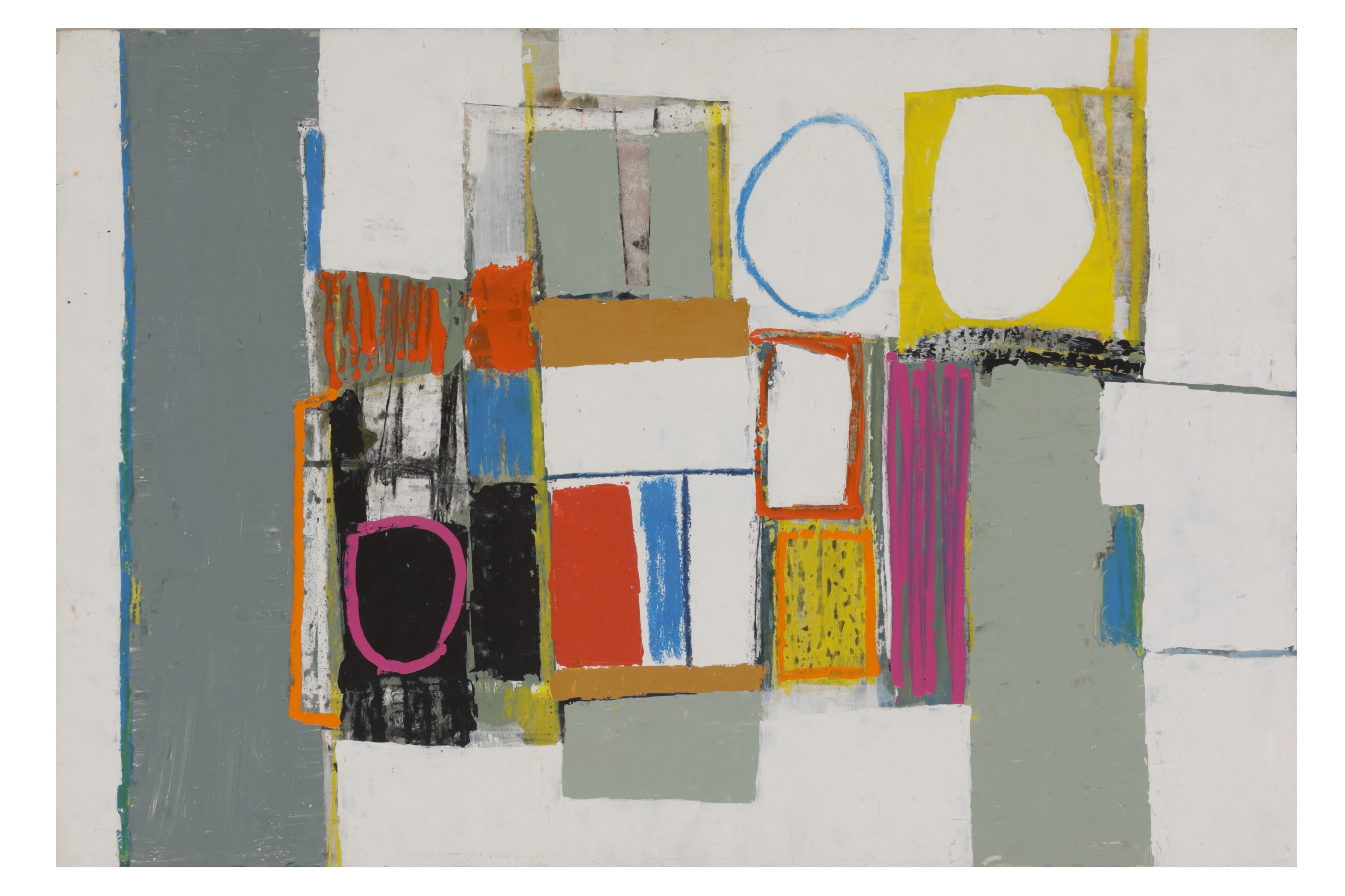 Artwork by James Hull, Composition Grey and White, Made of gouache and ink on board