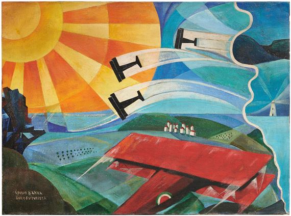 Aerei in volo + paesaggio by Giulio d’Anna, Painted circa 1930