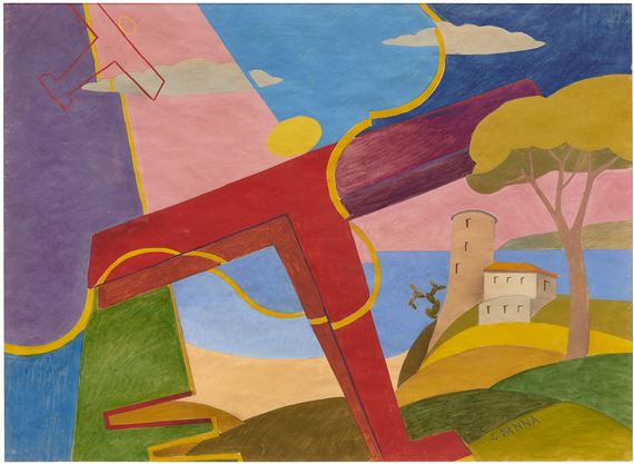 Paesaggio simultaneo + aerei Caproni by Giulio d’Anna, Executed circa 1928
