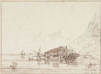 Herman Anton Melbye | A naval battle with sailing ships (1845) | MutualArt