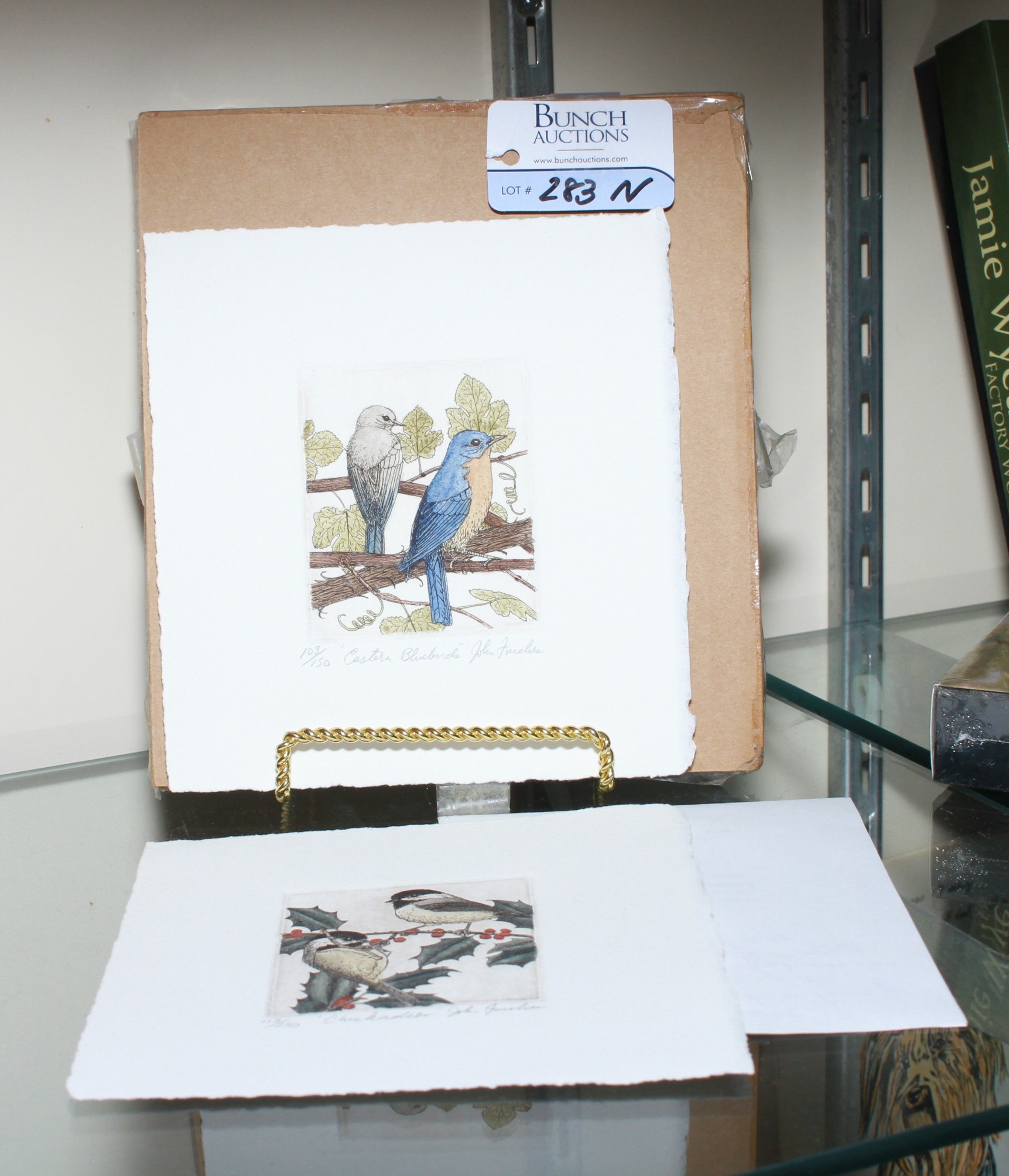 Artwork by John D. Furches, Chickadees and Eastern Bluebirds, Made of hand colored etchings