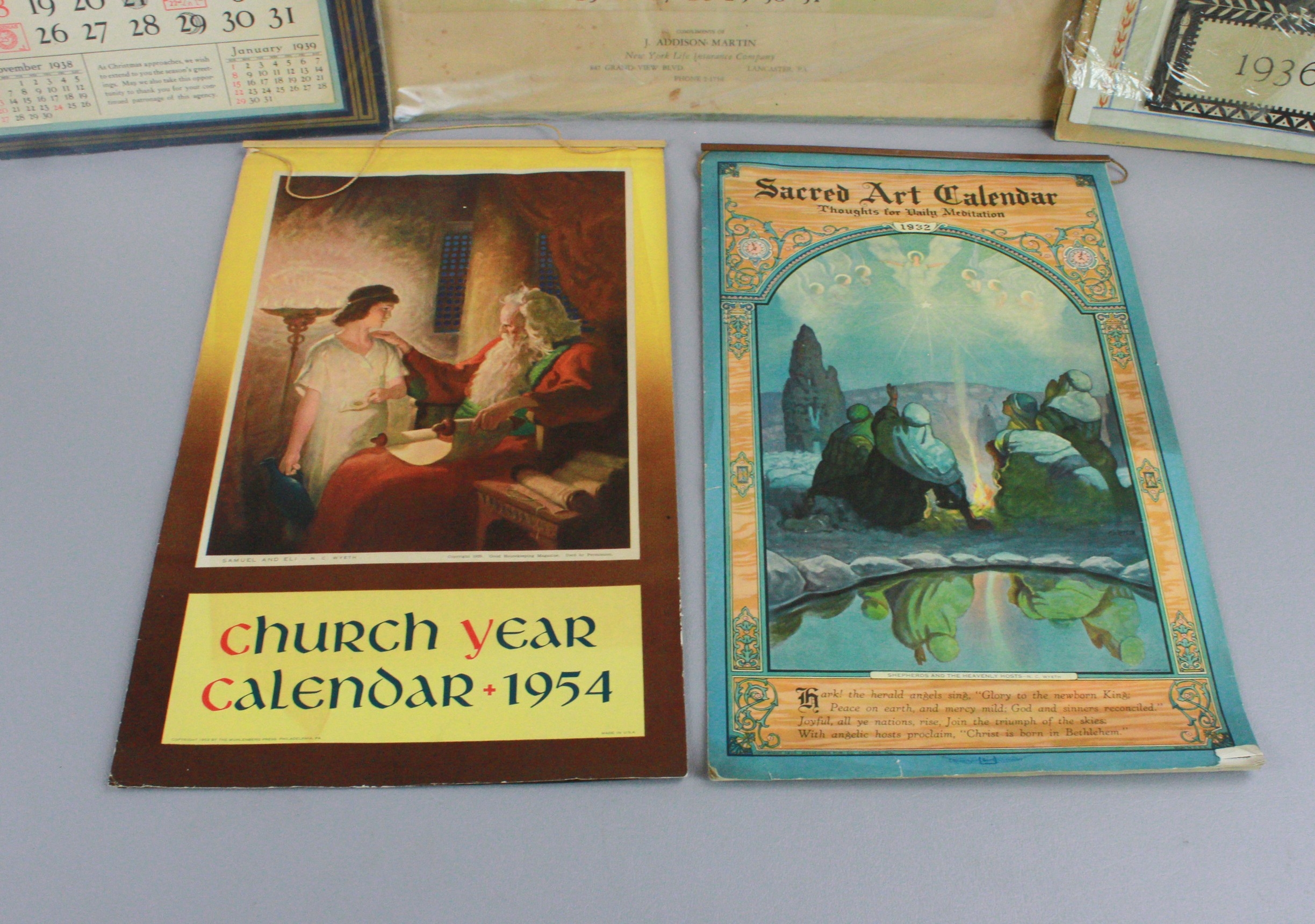 n-c-wyeth-illustrated-calendars-sacred-art-calendar-shepherds-star-spangled-banner-the-torch-race-daniel-boone-and-samuel-and-eli-mutualart
