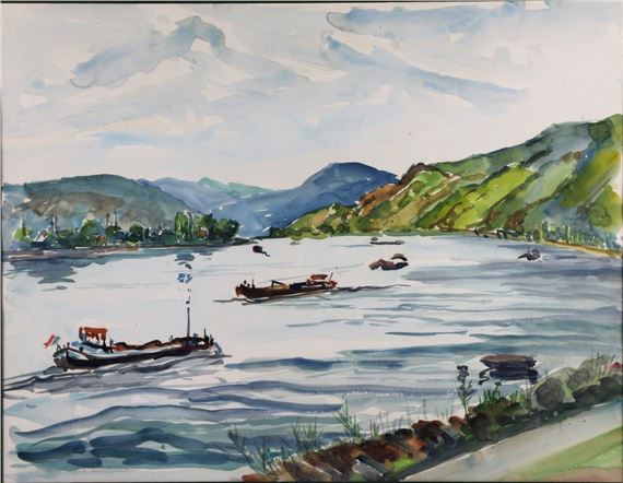 Le Rhin à Boppard, Kemp-Bornhofen by Georges Prestat, 1973
