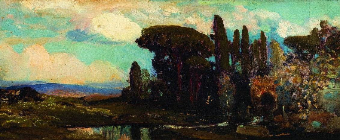 Artwork by Max Roeder, Campagna romana, the ancient vill, Made of oil on canvas laid on cardboard