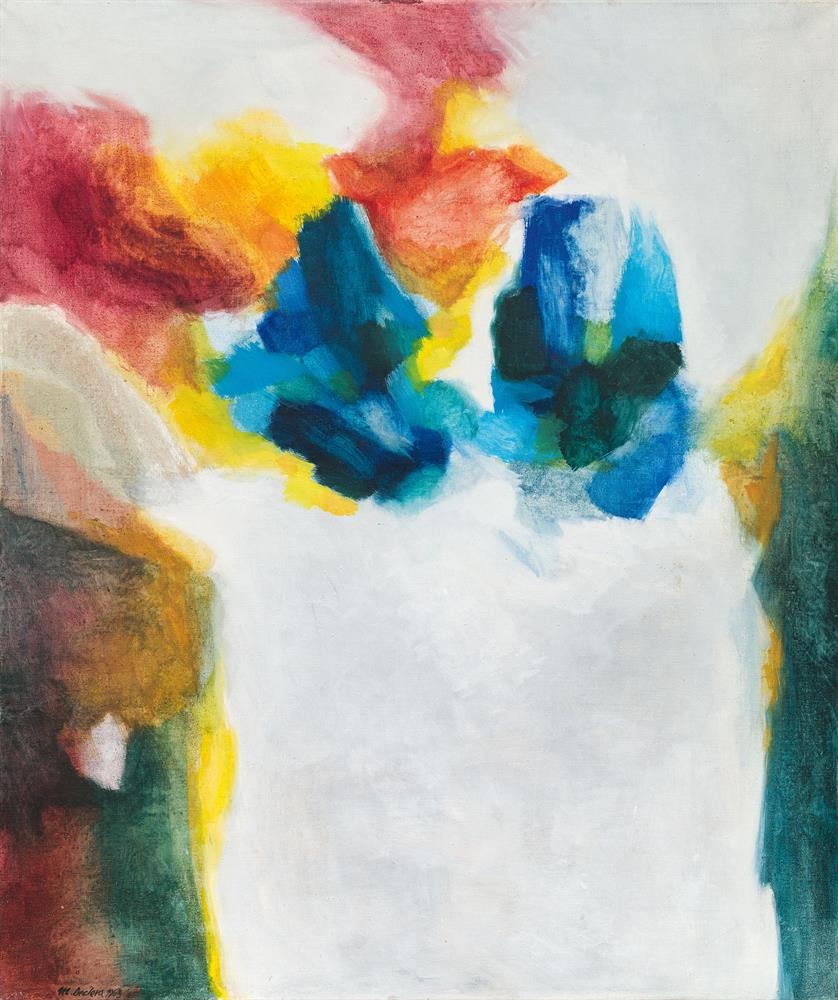 Artwork by Mario Decleva, „Two blue shapes“, Made of oil on canvas