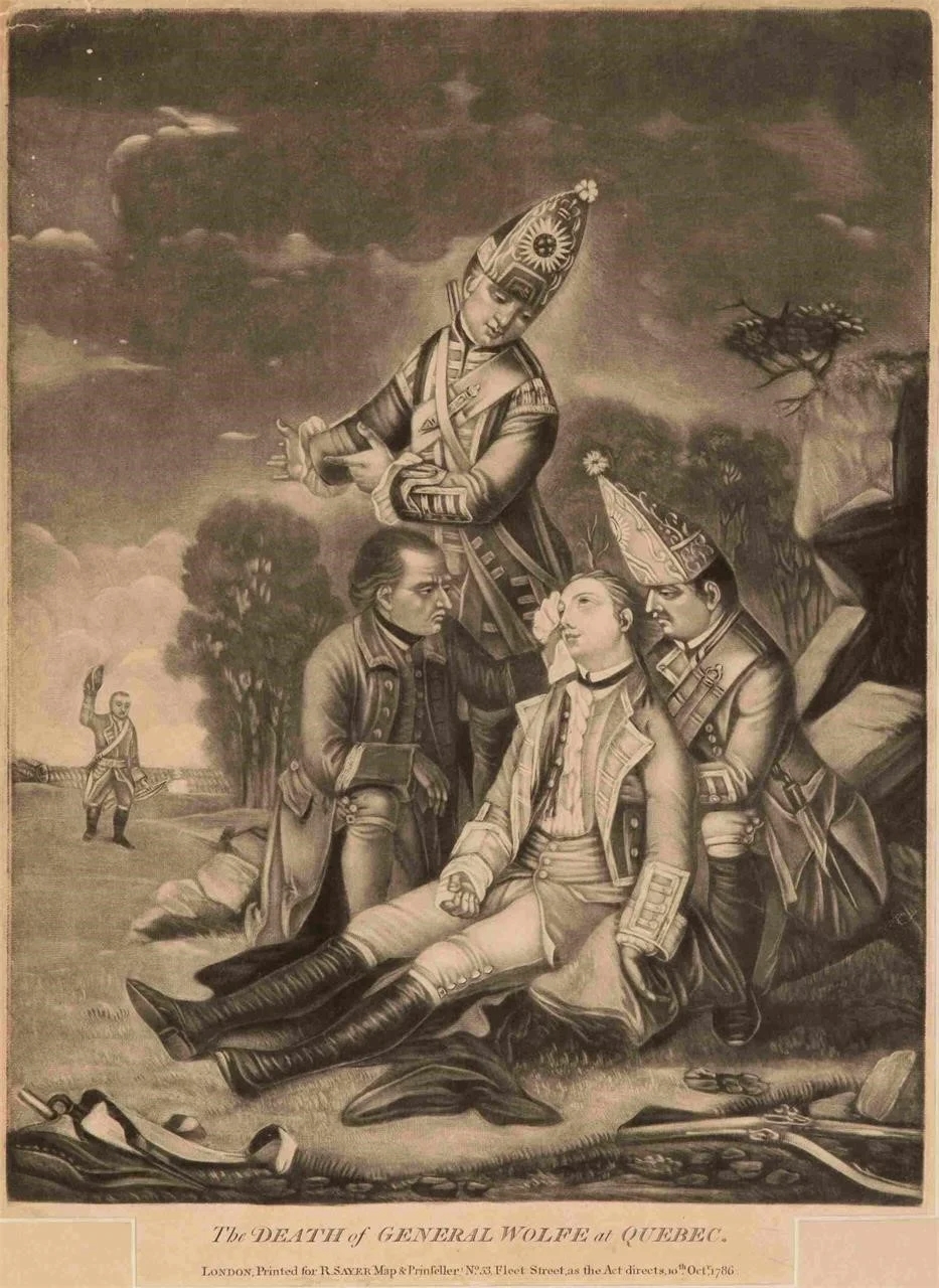 Artwork by Robert Sayer, THE DEATH OF GENERAL WOLFE AT QUEBEC, Made of Mezzotint print