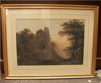 figures beside a ruined castle - John R.W.S.