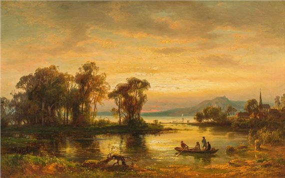 Rhine landscape in evening light by August von Wille