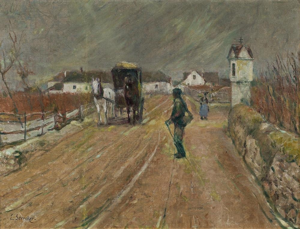 Artwork by Emil Strecker, Stagecoach on the street near Dürnstein, Made of oil on canvas