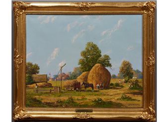 Farm Scene with Haystacks - J. Ferencz