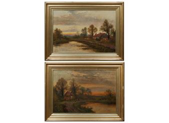 Cottage by the Stream," and "English Village with Woman on Road," - A. Hafiloo