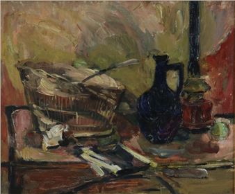 Stillife with basket and pitcher - Willem Kouwer Boomkens