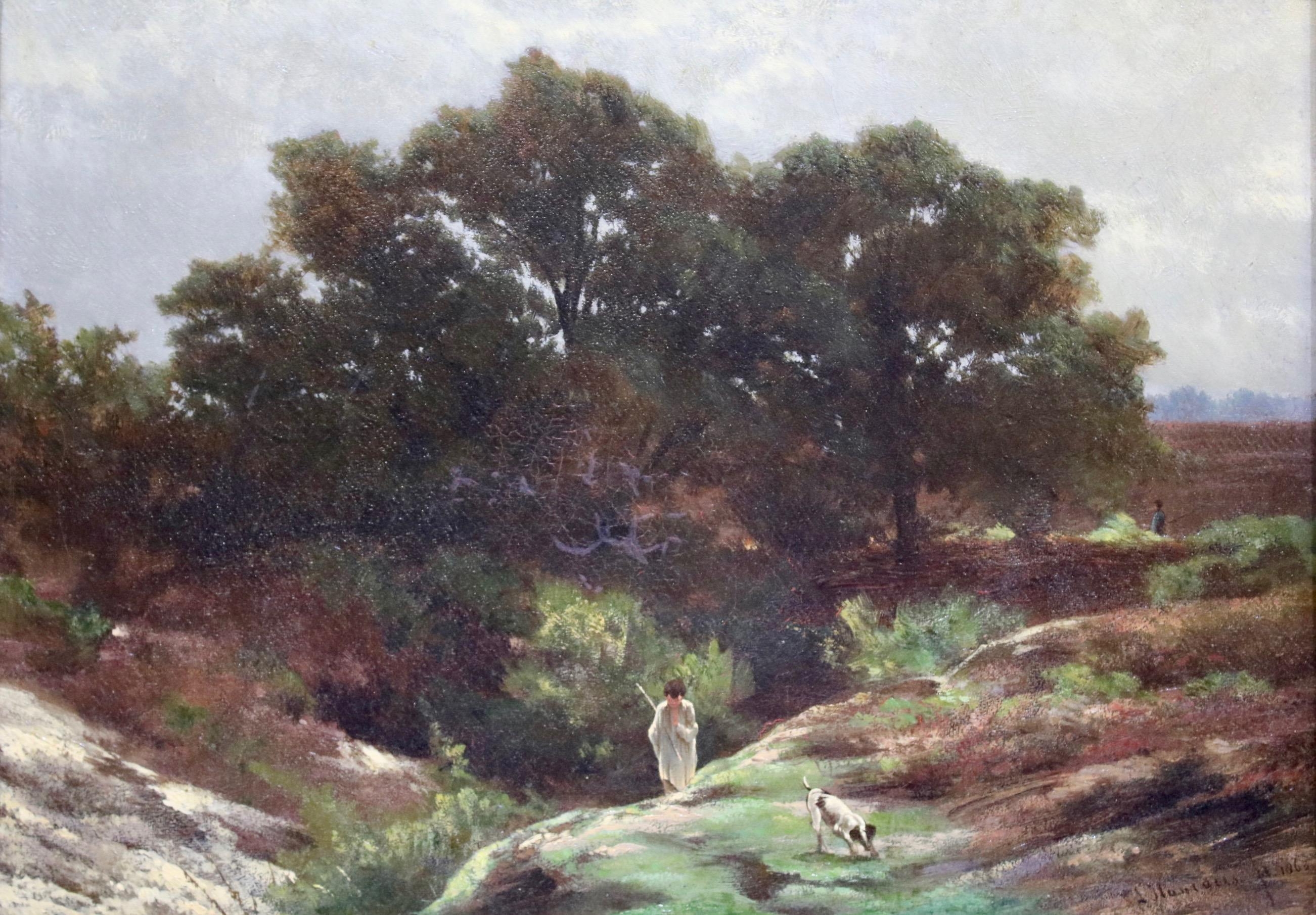 Artwork by Louwrens Hanedoes, Jonge herder met zijn hond in een heidelandschap, Made of oil on canvas