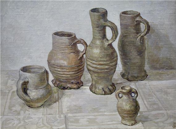 Stilleven met Jacobakannetjes en kruiken - Carl Albert Feldmann