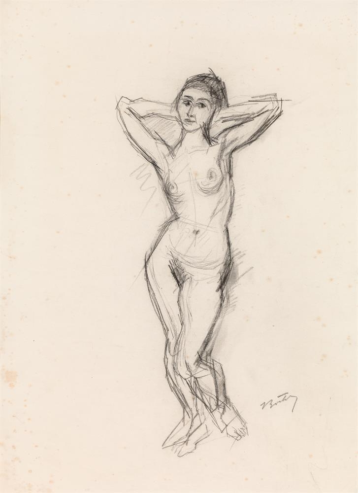 Artwork by Herbert Boeckl, Standing female nude, Made of charcoal on paper