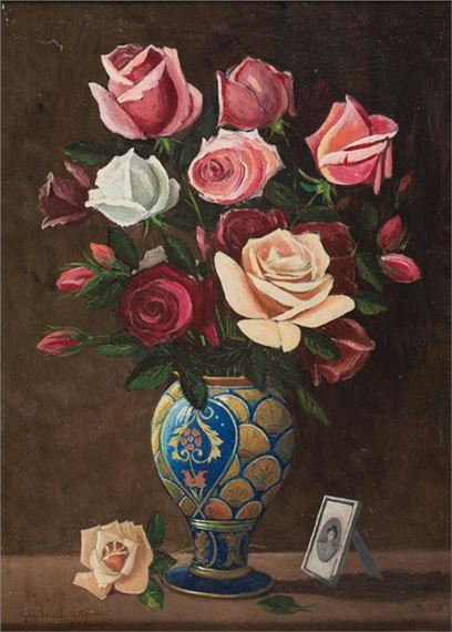 ROSE IN VASO DI MAIOLICA by Pietro Gaudenzi, 1915