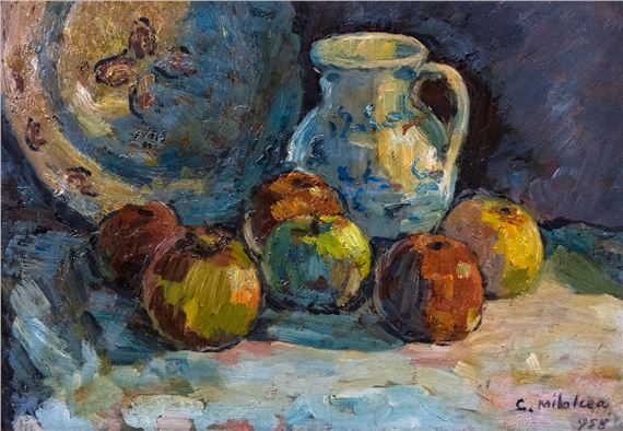 "Still Life with Apples and Pot" by Constantin Mihalcea Braga, 1958