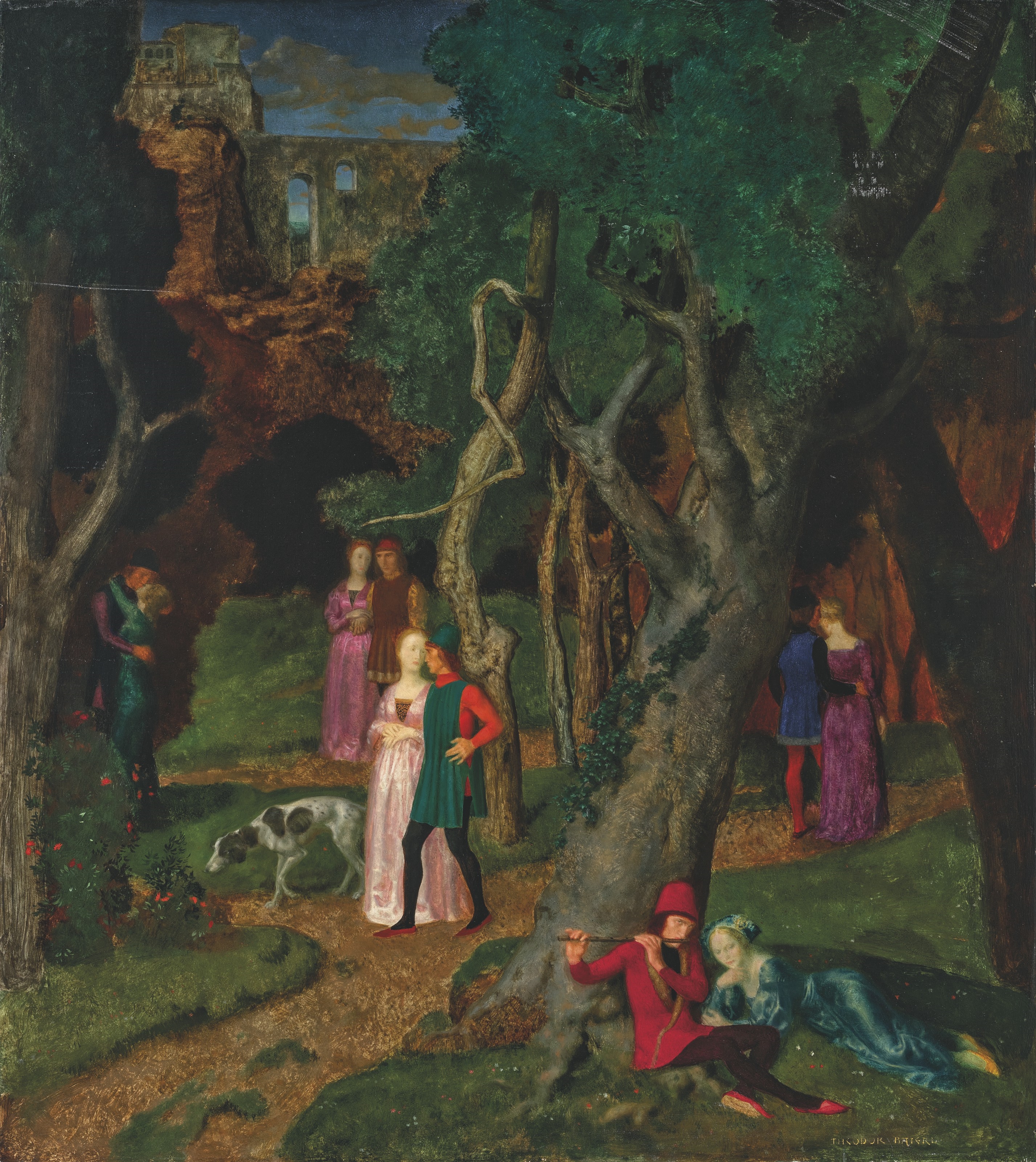 Artwork by Theodor Baierl, The Decameron, The Garden of the Villa, Made of oil on panel