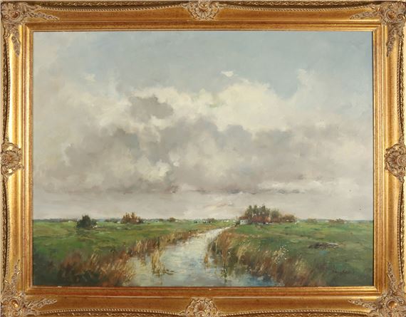 Hollands landschap met koeien by Johannes Cornelis van Rijsewijk