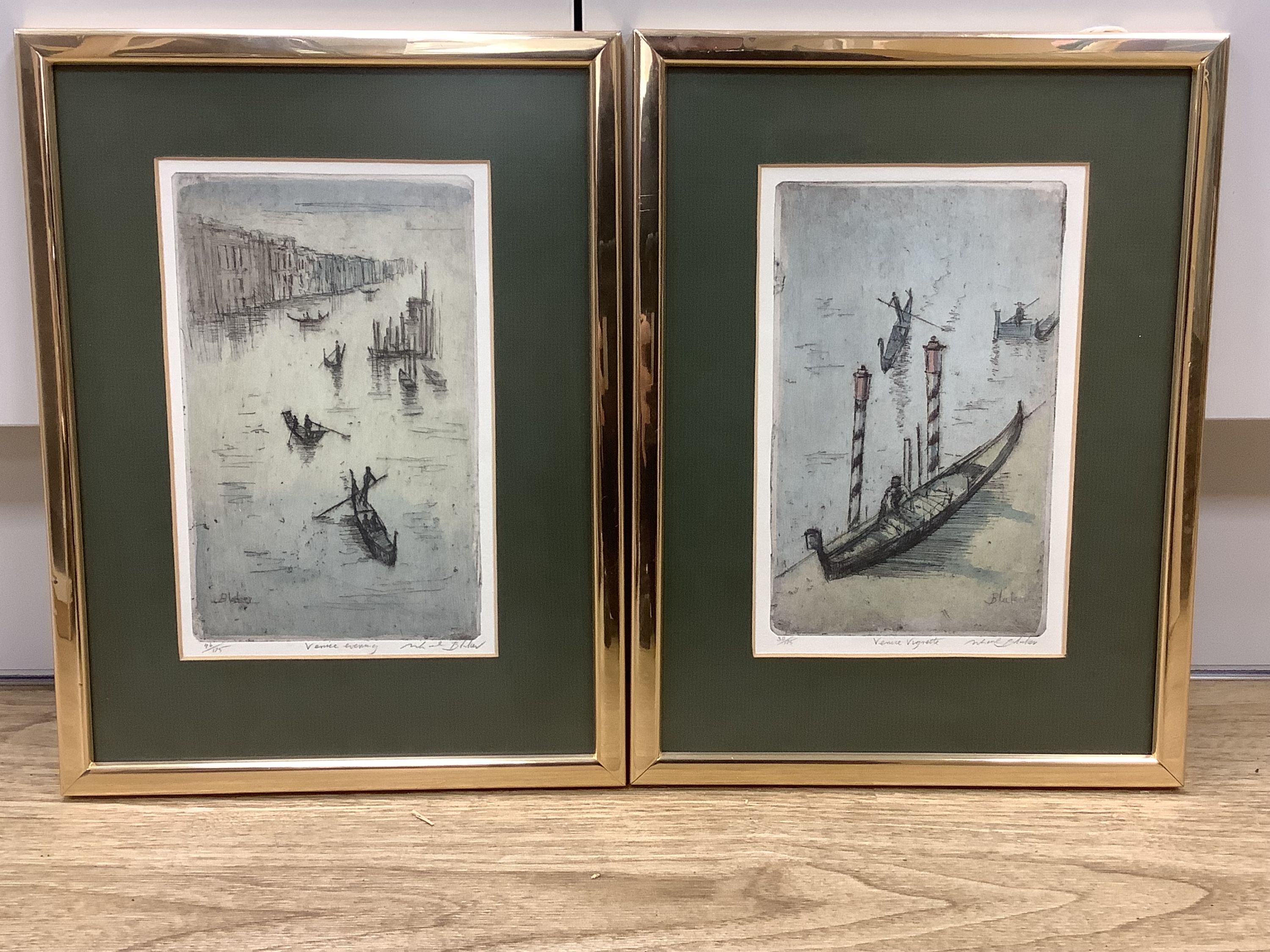 Artwork by Michael Blake, Five coloured etchings, including Brighton, Venice and Northern Italy, Made of coloured etchings