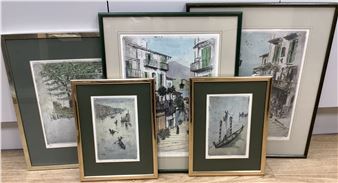 Five coloured etchings, including Brighton, Venice and Northern Italy - Michael Blake