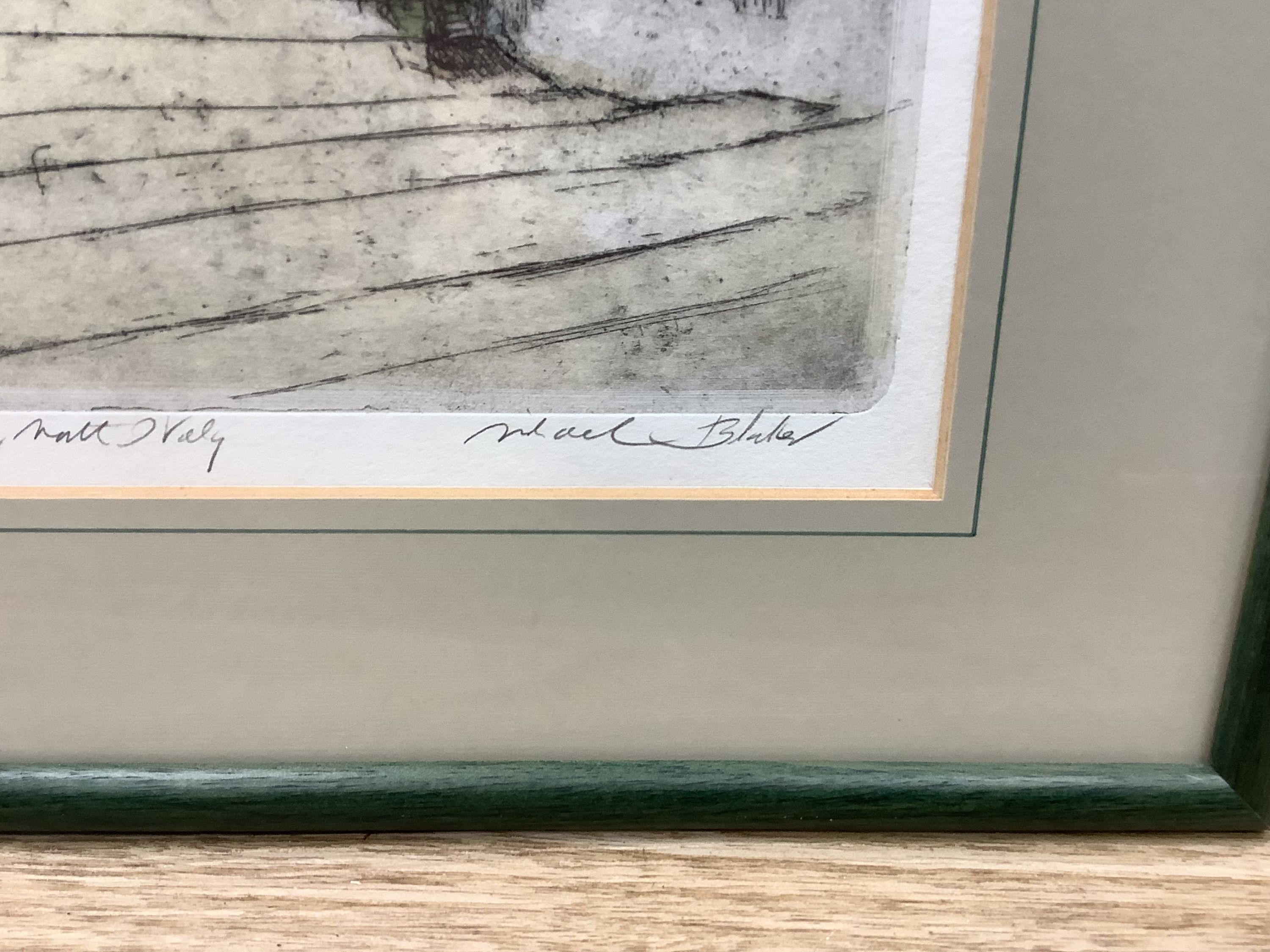 Artwork by Michael Blake, Five coloured etchings, including Brighton, Venice and Northern Italy, Made of coloured etchings