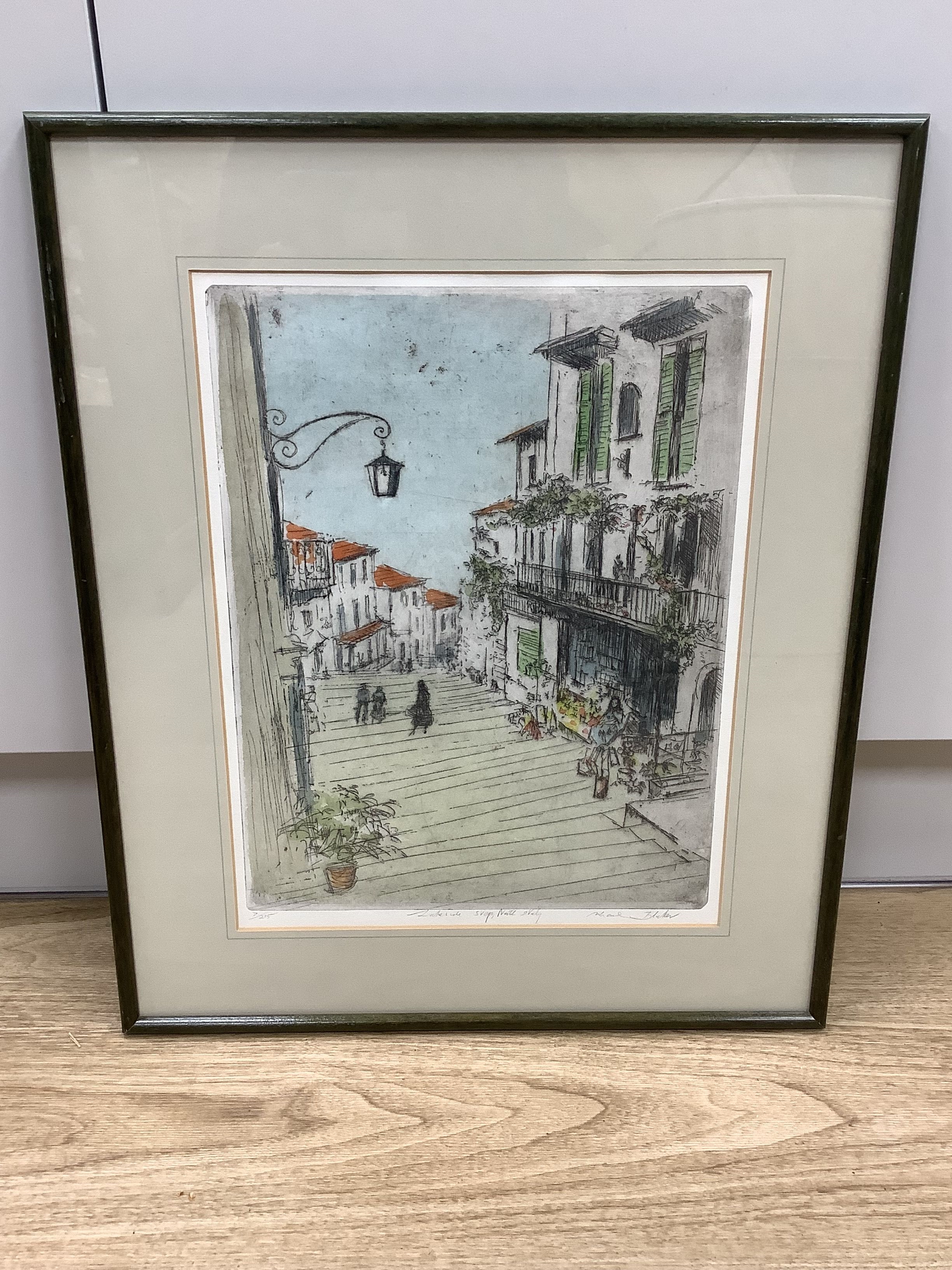 Artwork by Michael Blake, Five coloured etchings, including Brighton, Venice and Northern Italy, Made of coloured etchings