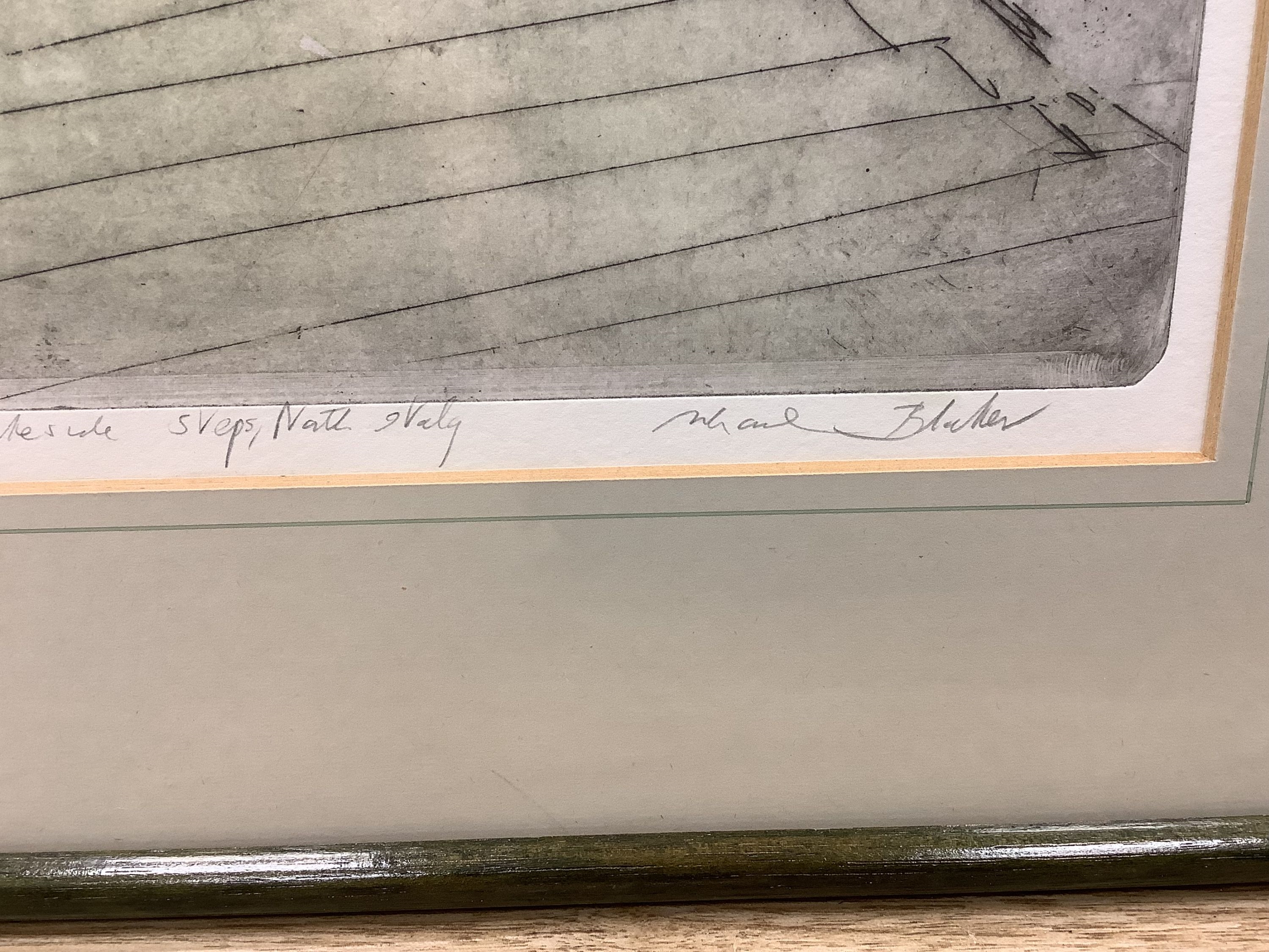 Artwork by Michael Blake, Five coloured etchings, including Brighton, Venice and Northern Italy, Made of coloured etchings