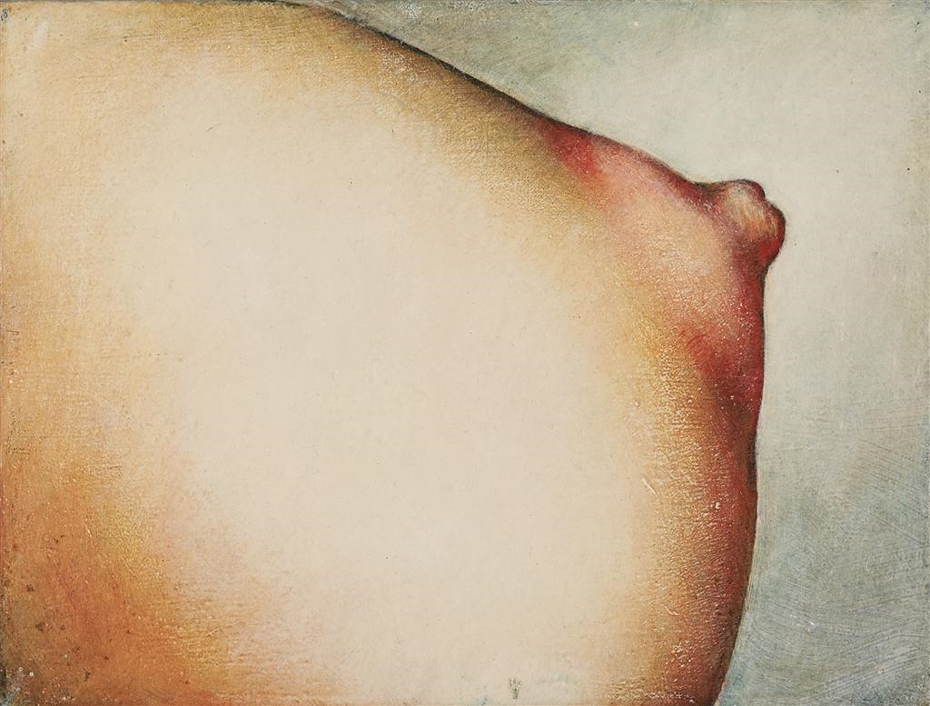 Artwork by Kim Spooner, Breast, Made of tempera and oil on linen