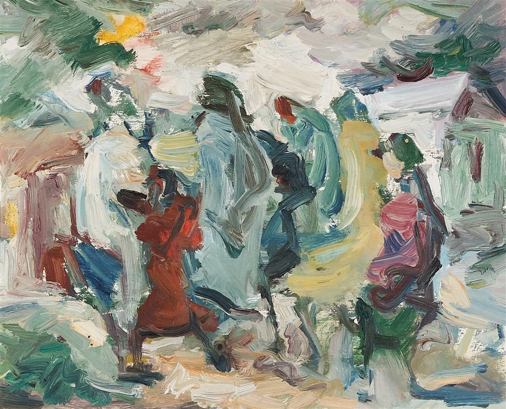 Artwork by Kuba Blacher, Crowd, Made of oil on board